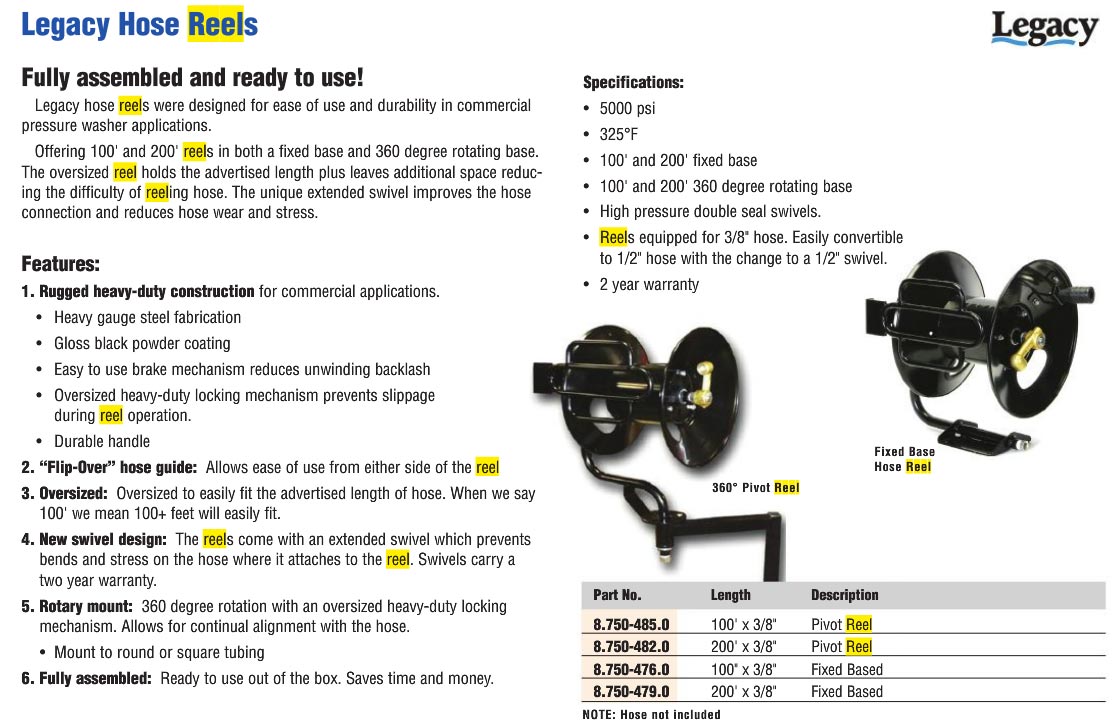 pressure washing hose reel with guide 